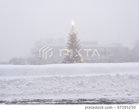 christmas tree on a foggy day in a small finnish town christmas tree on a foggy day in a small finnish town 97393250