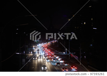 Kyiv, Ukraine - December 16, 2022: Blackout in the Ukrainian capital Kyiv. Capital streets without street lighting. Only the lights of passing cars are visible Kyiv, Ukraine - December 16, 2022: Blackout in the Ukrainian capital Kyiv. Capital streets without street lighting. Only the lights of passing cars are visible 97393261