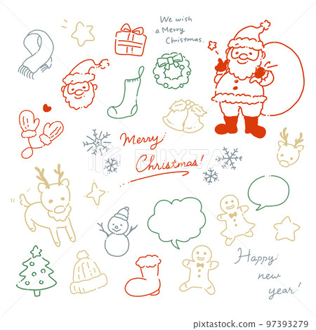 冬季聖誕節手繪圖標集 97393279