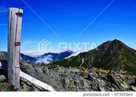 Southern Alps Mt. Nakashiramine summit and Mt. Kitadake and Mt. 97395864