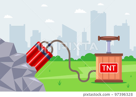 explosive work with dynamite. blast rock. 97396328