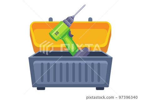 drill in a plastic box with tools. drill in a plastic box with tools. 97396340