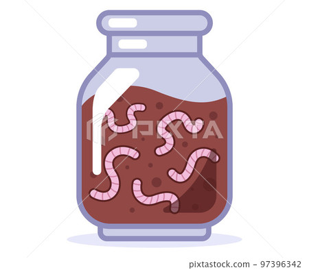 glass jar with earth and worms for fishing. glass jar with earth and worms for fishing. 97396342