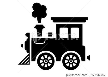 black icon of old coal train. children toy. 97396387
