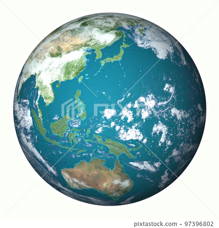 地球，藍色，祖母綠，日本列島，白色背景（3DCG 圖像） 97396802
