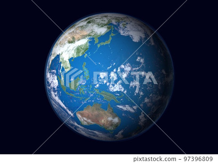 地球，藍色，淡藍色，日本列島，黑色背景，背景中沒有星星（3DCG 圖像） 97396809