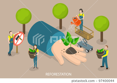 3D Isometric Flat Vector Conceptual Illustration of Reforestation 3D Isometric Flat Vector Conceptual Illustration of Reforestation 97400044