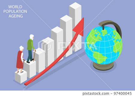 3D Isometric Flat Vector Conceptual Illustration of World Population Ageing 97400045