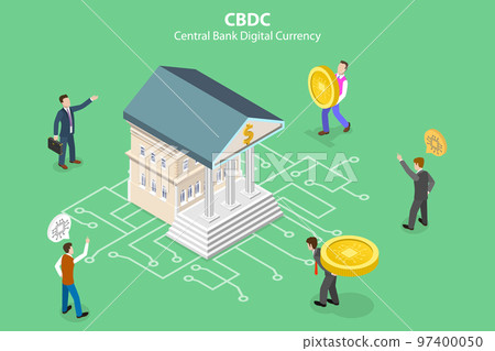 3D Isometric Flat Vector Conceptual Illustration of CBDC - Central Bank Digital Currency 97400050