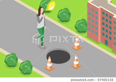 3D Isometric Flat Vector Conceptual Illustration of Street Accident 97400138