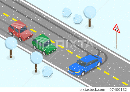 3D Isometric Flat Vector Conceptual Illustration of Slippery or Icy Road 97400182