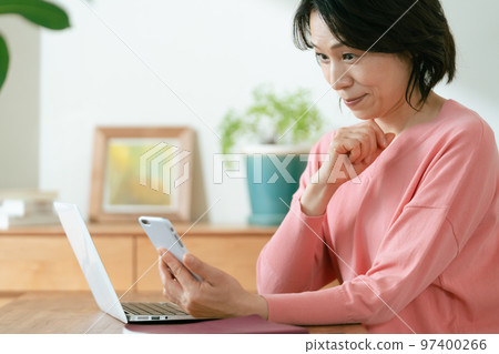 Women using smartphones and computers Women using smartphones and computers 97400266