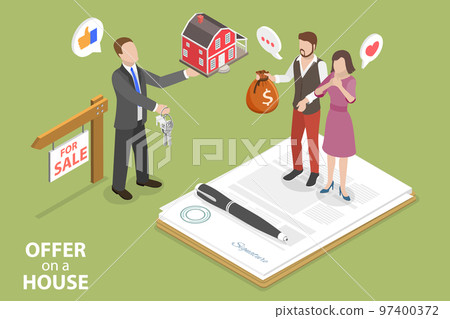 3D Isometric Flat Vector Conceptual Illustration of Offer On A House 97400372