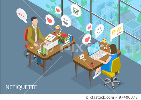 3D Isometric Flat Vector Conceptual Illustration of Netiquette 97400378