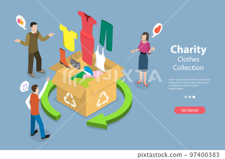 3D Isometric Flat Vector Conceptual Illustration of Charity Clothes Collection 97400383