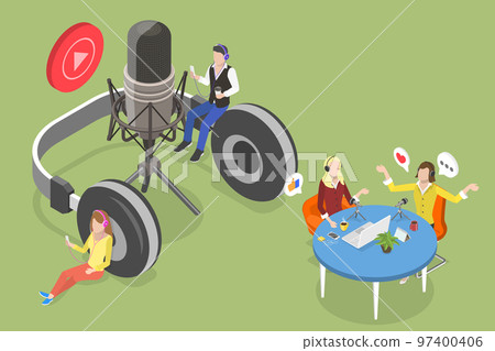 3D Isometric Flat Vector Conceptual Illustration of Recording Podcast 97400406