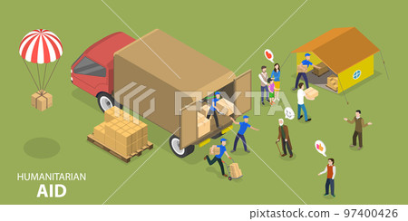 3D Isometric Flat Vector Conceptual Illustration of Humanitarian Aid 97400426