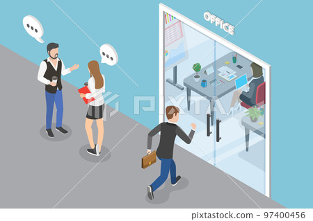3D Isometric Flat Vector Conceptual Illustration of Office Entrance 97400456