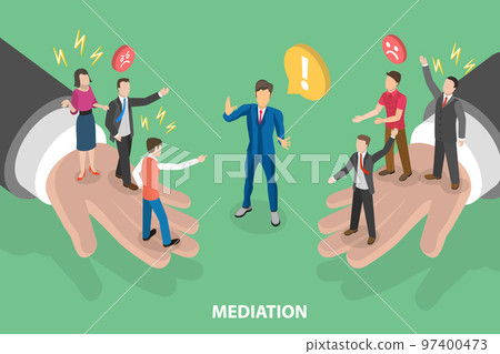3D Isometric Flat Vector Conceptual Illustration of Mediation - Settlement of Disputes 3D Isometric Flat Vector Conceptual Illustration of Mediation - Settlement of Disputes 97400473