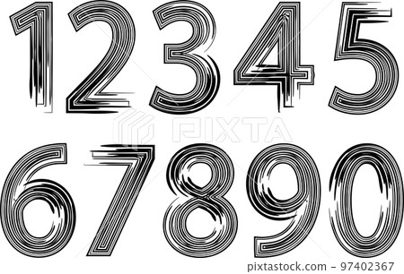 Numbers from 0 to 9 number number set monochrome hand drawn brush 97402367
