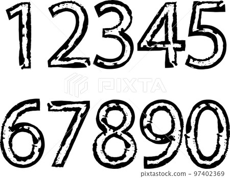 從 0 到 9 的數字數字設置單色手繪畫筆 97402369