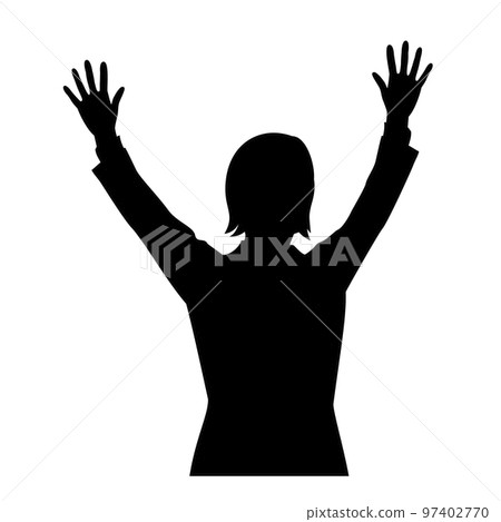 舉起雙手的女商人的剪影 97402770