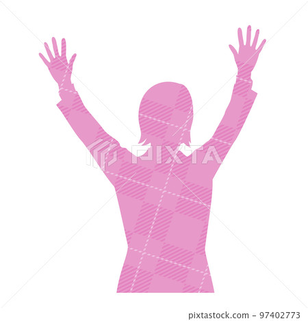 Silhouette of a business woman raising her hands Check pattern 97402773