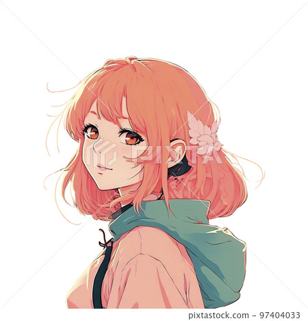 一邊轉身一邊微笑的粉紅色頭髮的少女（白底桐貫）「AI 生成影像」 97404033