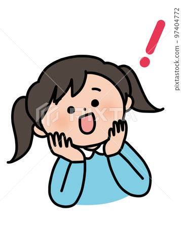 女孩驚訝地笑著,驚喜標記 女孩驚訝地笑著,驚喜標記 97404772