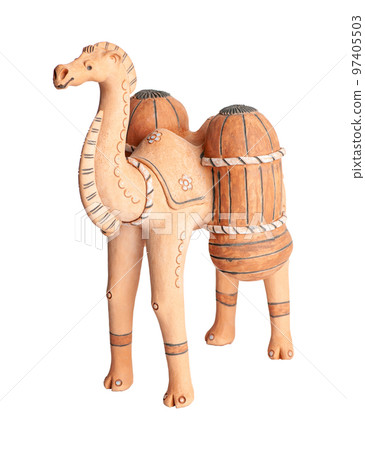 A camel, clay oriental souvenir on a white background A camel, clay oriental souvenir on a white background 97405503