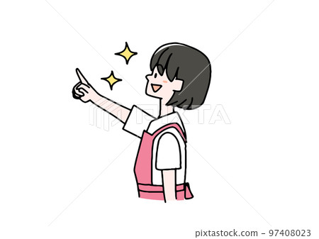 Illustration of a housewife pointing a finger (color) Illustration of a housewife pointing a finger (color) 97408023