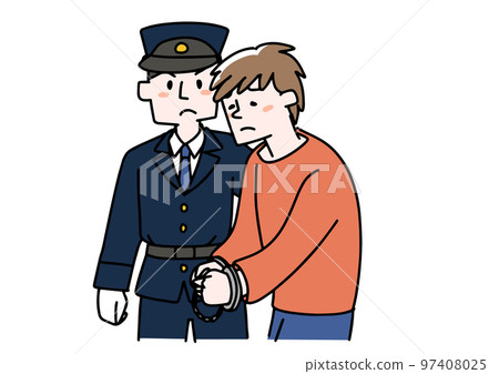 A police officer escorting an arrested man 97408025