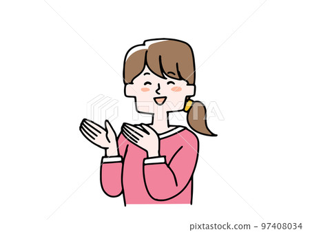 A woman introducing what is next to her A woman introducing what is next to her 97408034