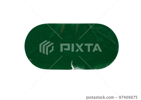 Blank green sticker label isolated on white background Blank green sticker label isolated on white background 97409875
