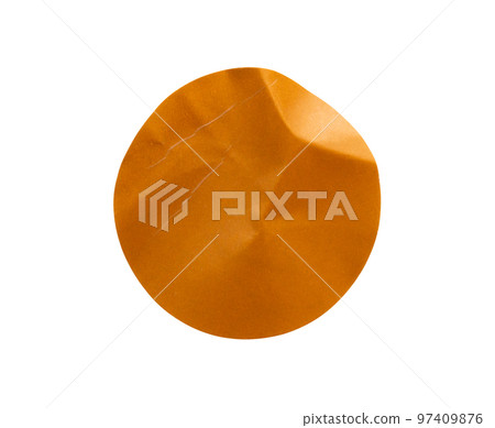 Brown round paper sticker label isolated on white background Brown round paper sticker label isolated on white background 97409876