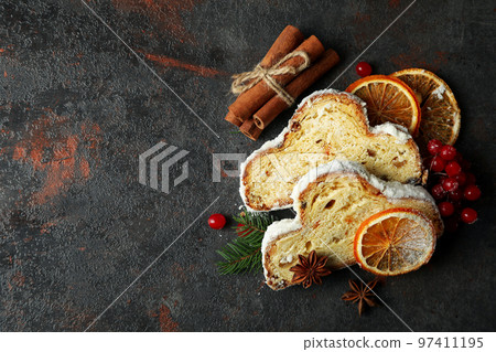 Concept of German dessert - Stollen, space for text Concept of German dessert - Stollen, space for text 97411195