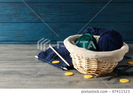 Concept of hobby, cozy hobby, knitting, space for text 97411523