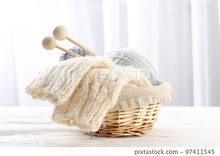 Concept of hobby, warm and cozy hobby, knitting 97411545