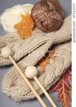 Concept of hobby, warm and cozy hobby, knitting 97411557