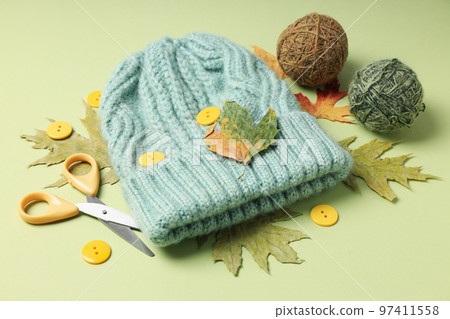 Concept of hobby, warm and cozy hobby, knitting 97411558