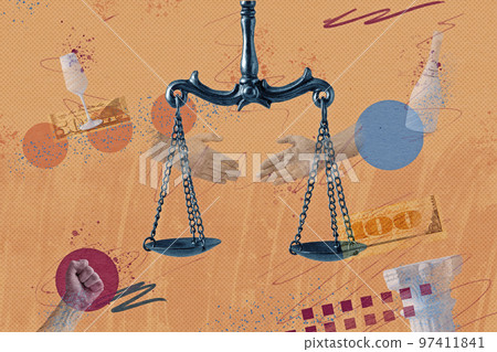 Creative collage with the scales of justice  97411841