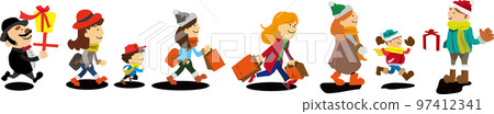 Illustration of cute people enjoying shopping in winter 97412341