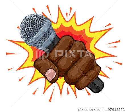 Microphone Fist Hand Explosion Pop Art Cartoon Microphone Fist Hand Explosion Pop Art Cartoon 97412651