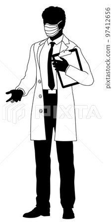 Doctor Man and Clipboard Medical Silhouette Person Doctor Man and Clipboard Medical Silhouette Person 97412656