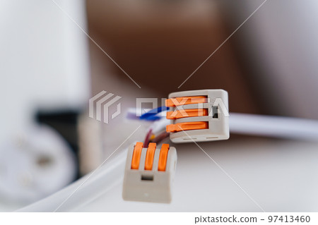 Quick-release terminals. Modern connection of electrical appliances. Quick-release terminals. Modern connection of electrical appliances. 97413460