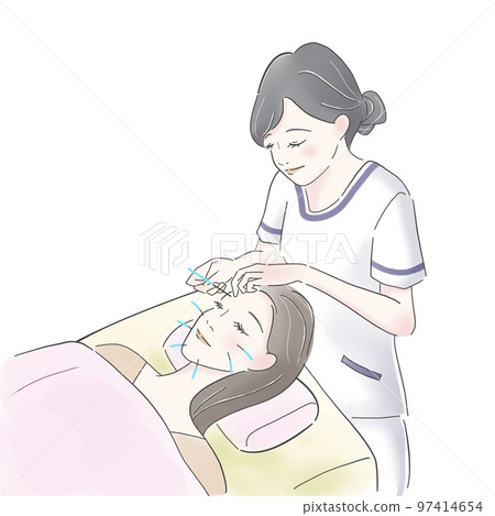 A woman receiving cosmetic acupuncture and a gentle practitioner A woman receiving cosmetic acupuncture and a gentle practitioner 97414654