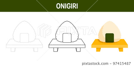 Onigiri tracing and coloring worksheet for kids Onigiri tracing and coloring worksheet for kids 97415487
