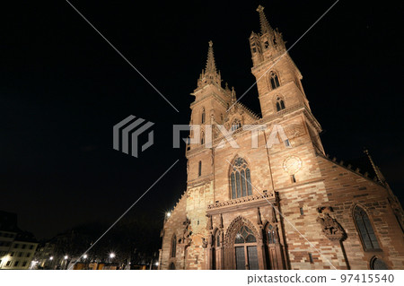 Basel Cathedral at night, a landmark in Switzerland Basel Cathedral at night, a landmark in Switzerland 97415540