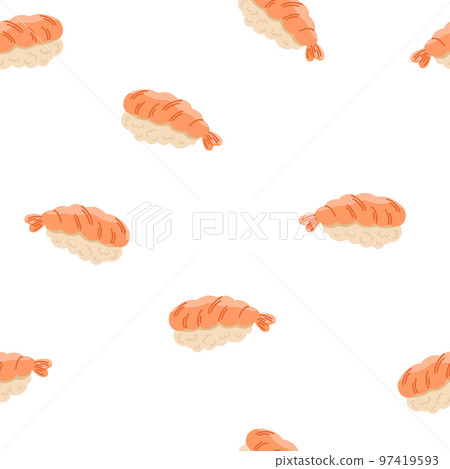 Sushi seamless pattern. Asian food background. Perfect for restaurant cafe and print menus. Vector hand draw cartoon illustration. 97419593