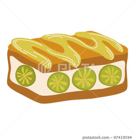 Matcha dessert. Japanese Matcha Roll. Asian food. Perfect for restaurant cafe and print menus. Vector hand draw cartoon illustration. Matcha dessert. Japanese Matcha Roll. Asian food. Perfect for restaurant cafe and print menus. Vector hand draw cartoon illustration. 97419594